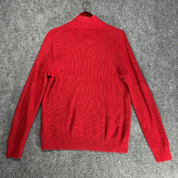 Banana Republic Sweater Mens Medium Red Cotton Mock Button Neck Ribbed Cuffs - Picture 6 of 7